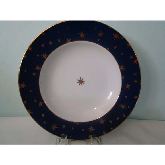 Galaxy by Sakura Rim Soup Bowl14kt Gold Stars on Dark Blue Fine Porcelain EUC - Picture 2 of 11